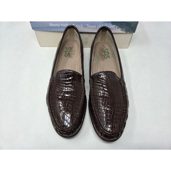 SAS SAN ANTONIO SHOES SIMPLIFY BROWN CROC PATENT COMFORT LOAFER WOMENS 12 S EUC - Picture 2 of 9